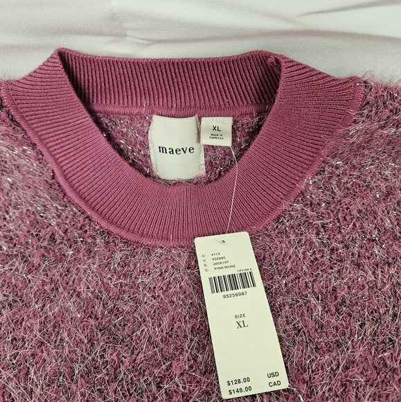 Anthropologie Maeve Violetta Short Sleeve Tinsel Sweater In Pink SZ XL NWT - Picture 11 of 14